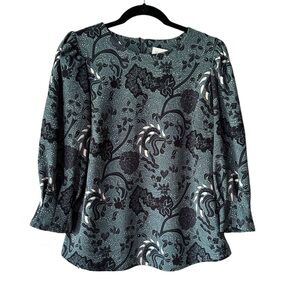 MELLODAY Blue and Black Floral Patterned Blouse